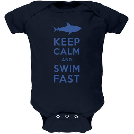 Shark Keep Calm and Swim Fast Navy Soft Baby One Piece - 6 month