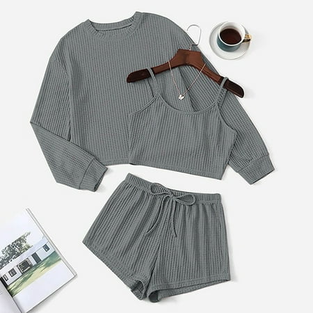 Soighxzc Comfy Pajamas 2 Piece Base Home Clothes Suspenders Shorts Suit Summer Women s Pajama Suit