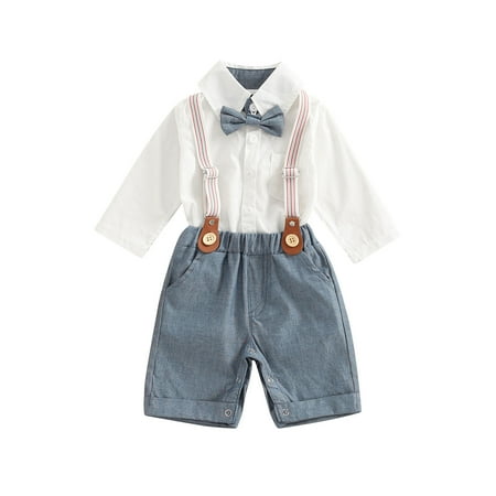 Toddler Boys Gentleman Suit Long Sleeve Lapel Neck Shirt Romper with Bow Tie + Shorts + Suspender Shoulder Strap
Toddler Boys Gentleman Suit Long Sleeve Lapel Neck Shirt Romper with Bow Tie + Shorts + Suspender Shoulder Strap