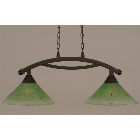 2-Light Island Light with Kiwi Green Crystal Glass Shade