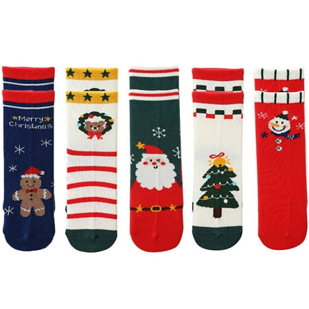 5 Pairs Christmas Cartoon Socks Children Lovely Socks Creative Cotton Socks