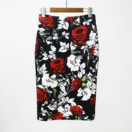 New Women Pencil Skirt Vintage Floral Print High Waist Split Slim Elegant OL Bodycon Midi Skirt