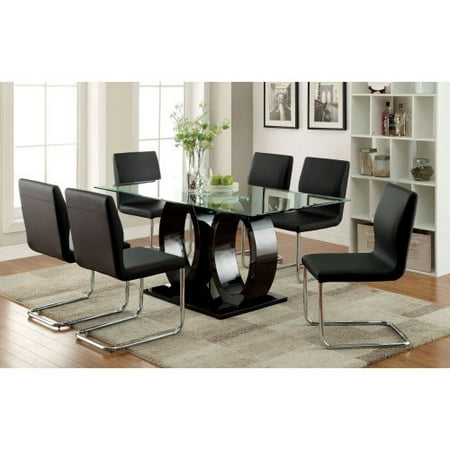 Furniture of America Damore Contemporary 7 Piece High Gloss Dining Table Set - Black