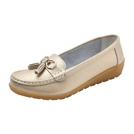 Women s Moccasin Flats Soft Sole Leather Slip On Shoes Breathable Comfort Shoes