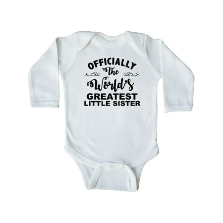 Inktastic Officially The World s Greatest Little Sister Gift Baby Girl Long Sleeve Bodysuit
Inktastic Officially The World s Greatest Little Sister Gift Baby Girl Long Sleeve Bodysuit