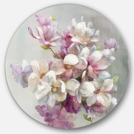 DESIGN ART Designart 'Pink Magnolia Flowers' Shabby Chic Metal Circle Wall Art