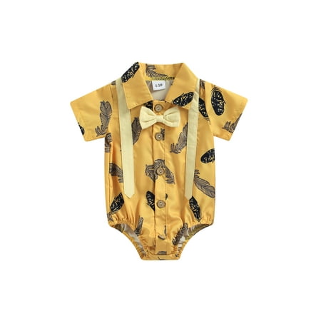 Biekopu Baby Boys Romper Short Sleeve Lapel Collar Bow Tie Decoration Print Romper Summer Clothing
Biekopu Baby Boys Romper Short Sleeve Lapel Collar Bow Tie Decoration Print Romper Summer Clothing