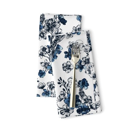 Parakeet Bird Floral Blue White Birds Cotton Dinner Napkins by Roostery Set of 2