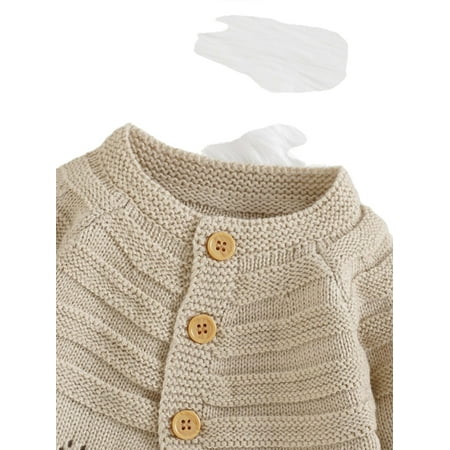 Plain Round Neck Cardigan Long Sleeve Khaki Baby Cardigans (Baby s)