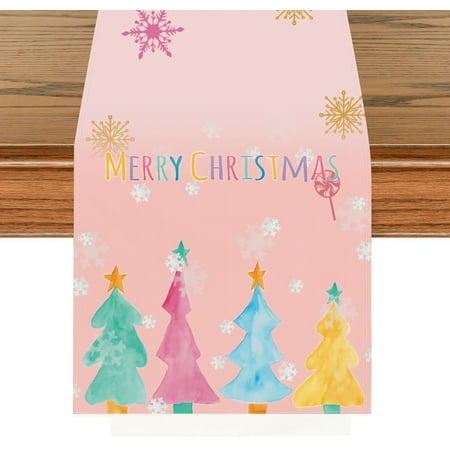 Christmas Table Runner - Pink Christmas Tree Merry Christmas Snowflakes Holiday Table Runners for Christmas Non-Slip Red Black Dinner Runner Party Decorations 13 x 72
Christmas Table Runner - Pink Christmas Tree Merry Christmas Snowflakes Holiday Table Runners for Christmas Non-Slip Red Black Dinner Runner Party Decorations 13 x 72