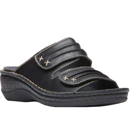 Women s Propet June Slide Black Full Grain Leather 8.5 B