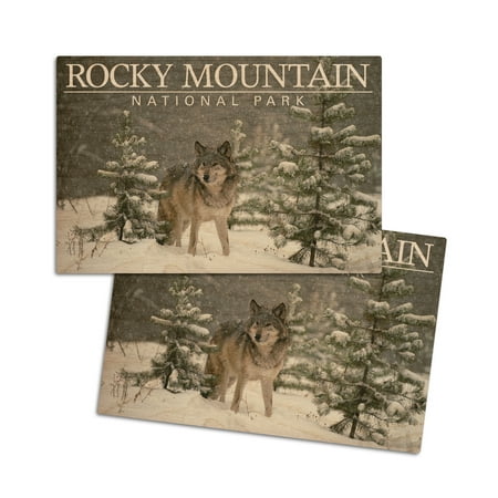 

Rocky Mountain National Park Wolf in Snow (4x6 Birch Wood Postcards 2-Pack Stationary Rustic Home Wall Decor)