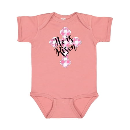 Inktastic He is Risen Pink Plaid Cross Gift Baby Boy or Baby Girl Bodysuit