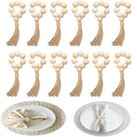 12PCS Napkin Rings Handmade Wood Bead Napkin Holder Morease Ring with Rope Tassel Tabletop Decor for Dinning Table Setting Party Wedding Family Gatherings
12PCS Napkin Rings Handmade Wood Bead Napkin Holder Morease Ring with Rope Tassel Tabletop Decor for Dinning Table Setting Party Wedding Family Gatherings