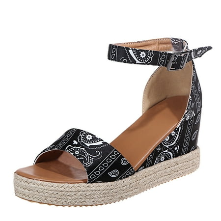 f21 Women s Buckle Ankle Strap Espadrilles Wedge Sandals Open Toe