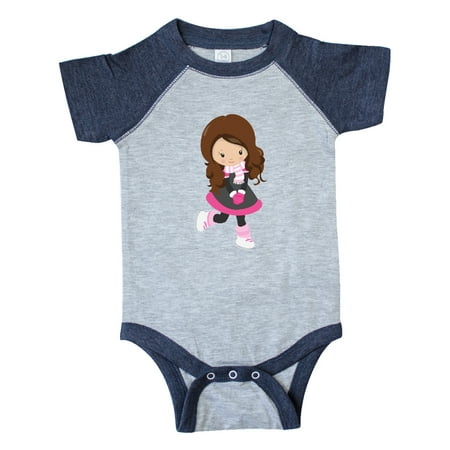 Inktastic Ice Skating Girl Cute Girl Brown Hair Scarf Gift Baby Girl Bodysuit