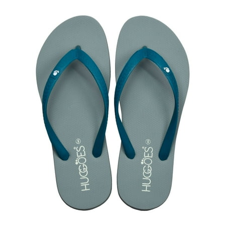 HUGGOES Tinted Natural Rubber Comfort Flip Flops for Women - Grey/Turquoise