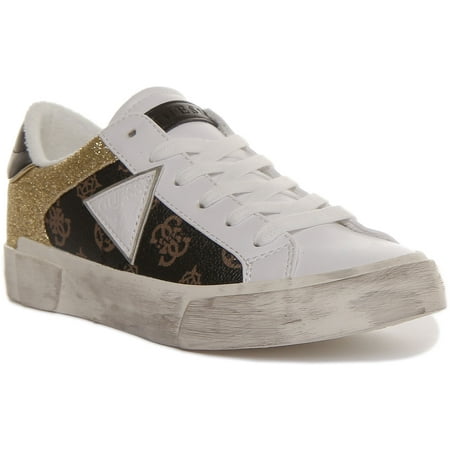 Guess Westley Women s Lace Up Sequin Synthetic Sneakers In White Size 6.5