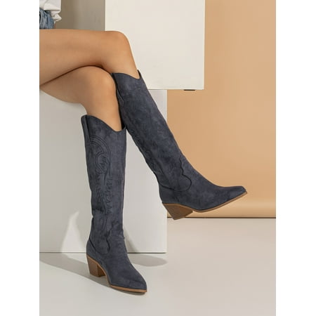 Women Faux Suede Leaf Scroll Embroidered Point Toe Chunky Heeled Western Boots Women‘s Footwear
Women Faux Suede Leaf Scroll Embroidered Point Toe Chunky Heeled Western Boots Women‘s Footwear