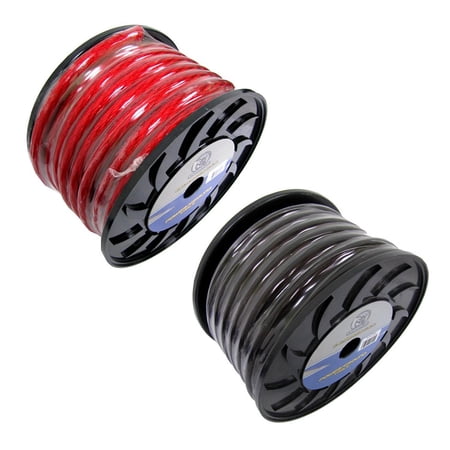 (2) BULLZ AUDIO 1/0 Gauge 25 FT Car Audio Power Wire Ground Cables Red & Black