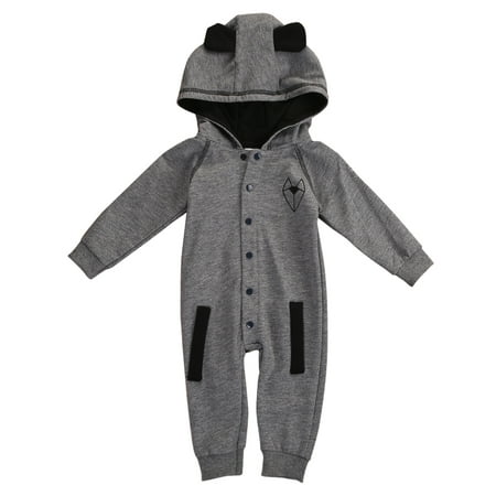 

Baby Thermal Jumpsuit Fox Tail Style Hooded Long Sleeve Button Closure Pattern Printed Fashion Romper