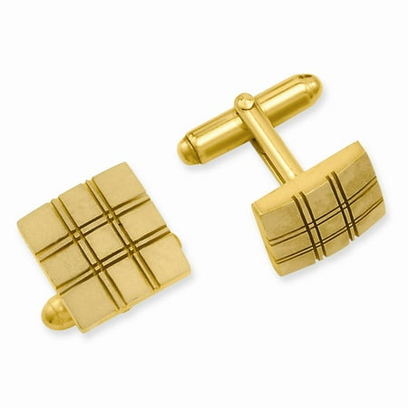 Gold-plated Square Double Lines Cuff Links w/ a Lovely Leatherrete Gift Box