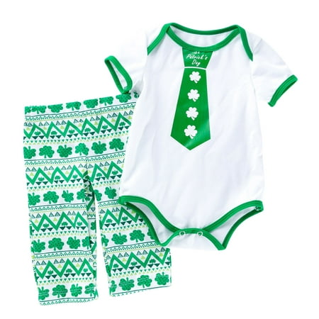 

Baby Boys Girls Clothes Fall Short Sleeve Spring Summer Print St.Patric.k s Day Romper Bodysuit Pants Outfits Clothes I Woke up This Cute