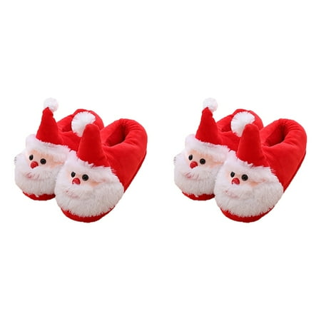 FRCOLOR 2 Pairs Santa Slippers Christmas Furry Slippers Comfortable Home Warm Shoes