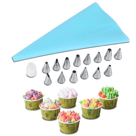 HERCHR 16pcs Cake Decorating Supplies Kit Silicone Icing Piping Pastry Bags Reusable Coupler and Tips Cupcake Decorating Set - Baking Supplies and Frosting Tools Set for Cupcakes Cookies