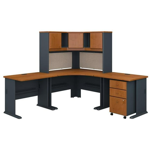 Bush Business Furniture SRA061NCSU 84 x 84 in. Series A Corner Desk with Hutch & Mobile File Cabinet - Natural Cherry