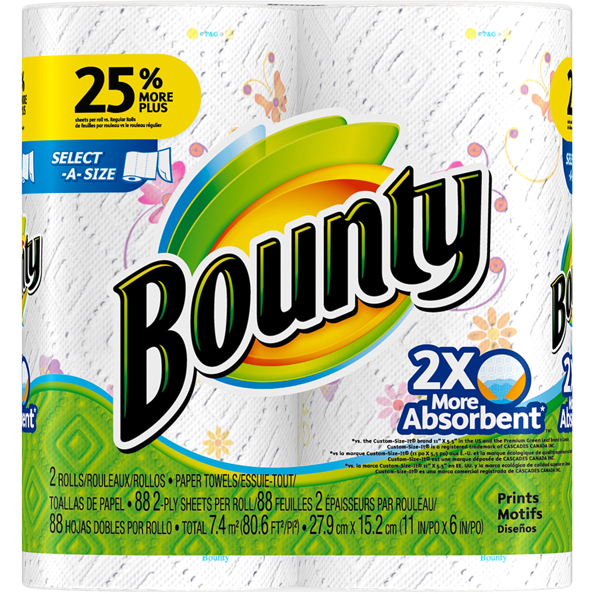 Bounty Select-A-Size Paper Towels, Print, 2 Rolls - Walmart.com