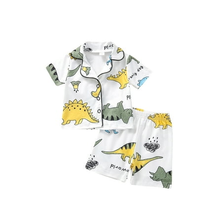 Calsunbaby 2Pcs Kids Boys Casual Pajamas Set Dinosaur Letter Print Button Lapel Short Sleeve Tops Shorts Outfit
Calsunbaby 2Pcs Kids Boys Casual Pajamas Set Dinosaur Letter Print Button Lapel Short Sleeve Tops Shorts Outfit