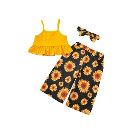 EYIIYE Toddler Baby Girls Sling Tops Vest Sunflower Printed Trousers Hair Band Outfit Set 1-5 Years
EYIIYE Toddler Baby Girls Sling Tops Vest Sunflower Printed Trousers Hair Band Outfit Set 1-5 Years
