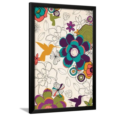 Hummingbirds and Flowers Pattern Framed Print Wall Art By Lantern Press