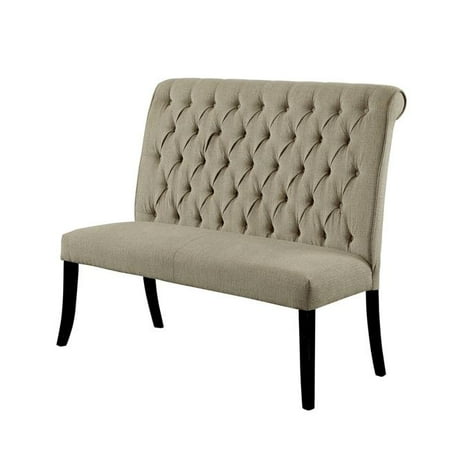 Benzara BM183635 Button Tufted Wooden Fabric Upholstered Love Seat Bench, Ivory & Black - 42.5 x 48 x 28 in.