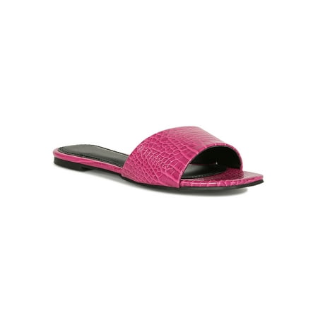 Women Crocodile Square Open Toe Flat Slide Sandal 19356