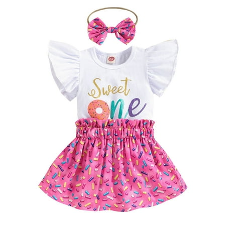 Newborn Baby Girls 1st Birthday Clothes Set Sweet One Fly-sleeve Romper Tops Doughnut Skirt Headband Outfitss 3-6 Months
Newborn Baby Girls 1st Birthday Clothes Set Sweet One Fly-sleeve Romper Tops Doughnut Skirt Headband Outfitss 3-6 Months