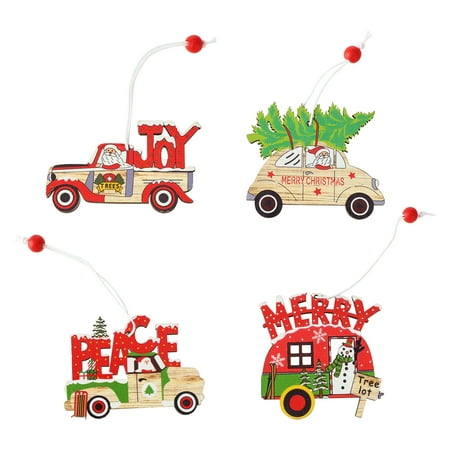 GadgetVLot 4 pcs wooden painted christmas small pendants home christmas decoration