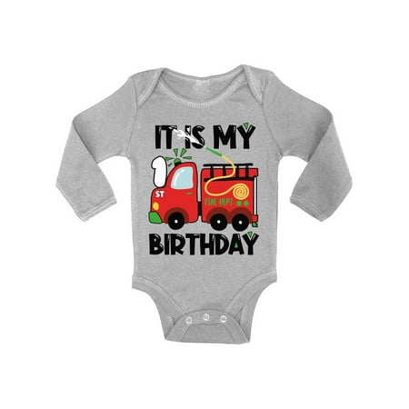 Awkward Styles My First Birthday Bodysuit Fire-Truck Baby Romper Firefighter Top