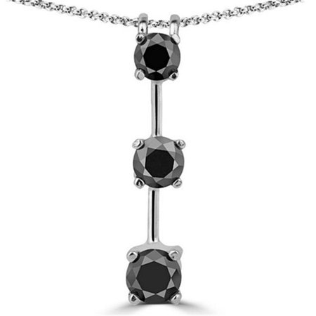 Majesty Diamonds Three Stone Round Black Diamond Pendant Necklace in 14K White Gold With Chain, 0. 5 Carat