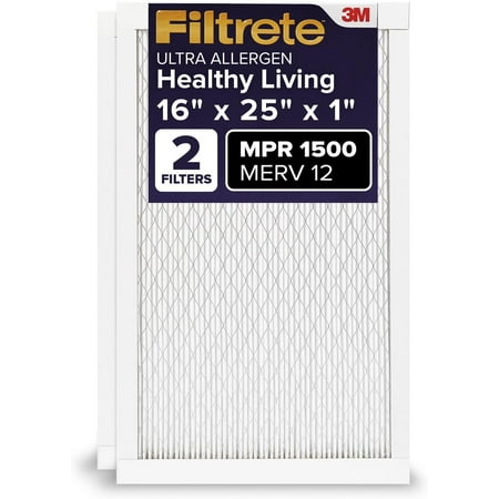 Filtrete 16x25x1 AC Furnace Air Filter MERV 12 MPR 1500 CERTIFIED asthma & allergy friendly 3 Month Pleated 1-Inch Electrostatic Air Cleaning Filter 2-Pack (Actual Size 15.69 x 24.69 x 0.78 in)
Filtrete 16x25x1 AC Furnace Air Filter MERV 12 MPR 1500 CERTIFIED asthma & allergy friendly 3 Month Pleated 1-Inch Electrostatic Air Cleaning Filter 2-Pack (Actual Size 15.69 x 24.69 x 0.78 in)