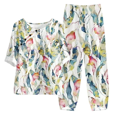 DDAPJ pyju Two Piece Outfits for Women Floral Print Boho Beach Sets Crewneck 3/4 Sleeve Linen Tops Wide Leg Pants Matching Sets Petite to Plus Size
DDAPJ pyju Two Piece Outfits for Women Floral Print Boho Beach Sets Crewneck 3/4 Sleeve Linen Tops Wide Leg Pants Matching Sets Petite to Plus Size