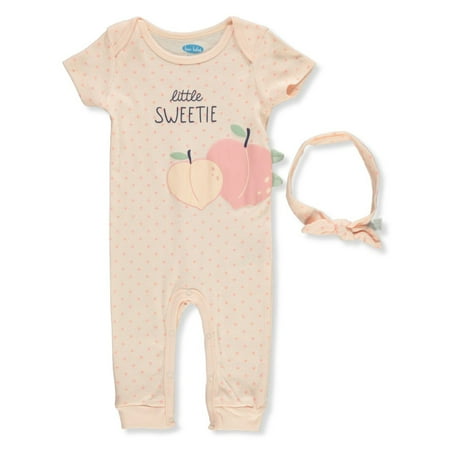 Bon Bebe Baby Girls 2-Piece Coveralls Set Outfit - peach 0 - 3 months (Newborn)
