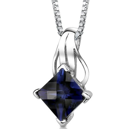 Peora 3.00 Carat T.G.W. Princess Cut Created Blue Sapphire Rhodium over Sterling Silver Pendant, 18