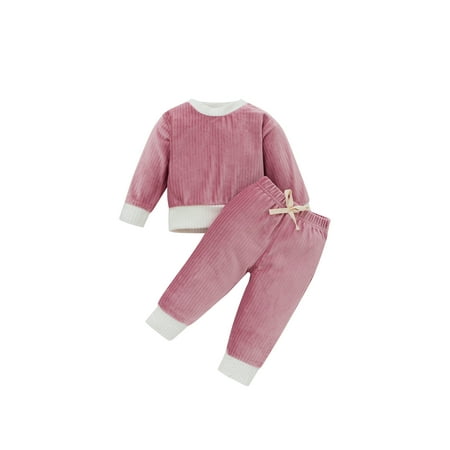 3-24M Autumn Infant Baby Corduroy Clothes Set Boys Girls Long Sleeve Sweatshirt+Bow Pants Outfits
