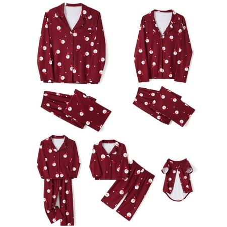Family Christmas Pajamas Matching Sets Lapel Santa Claus Printed Outfits Set for Adults/Kids/Baby/Pet Dog
