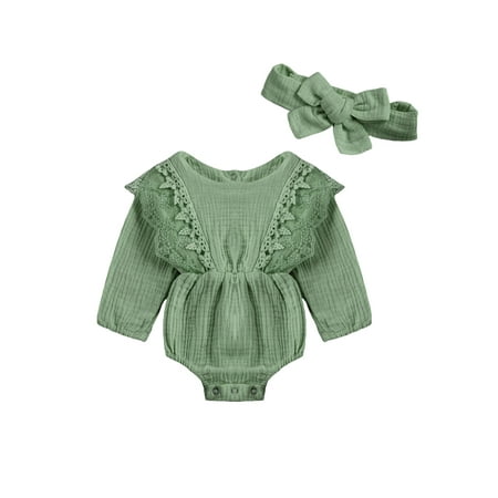 IZhansean Newborn Baby Girl Romper Lace Ruffle Long Sleeve Bodysuit Jumpsuit with Headband Clothes Green 0-6 Months
IZhansean Newborn Baby Girl Romper Lace Ruffle Long Sleeve Bodysuit Jumpsuit with Headband Clothes Green 0-6 Months