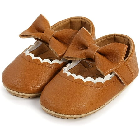 Baby Girls Mary Jane Flats with Bownot Non Slip Soft Sole PU Leather Newborn Infant Toddler First Walker Cirb Party Christmas Dress Shoes