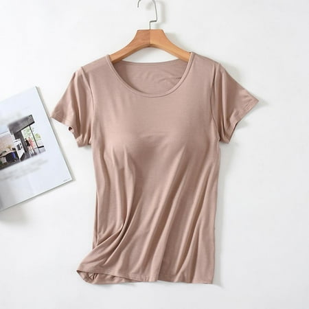 Women s Clothing One-Piece Bra Cup Slim T-shirt Solid Color Bottoming Top with Chest Pad
Women s Clothing One-Piece Bra Cup Slim T-shirt Solid Color Bottoming Top with Chest Pad