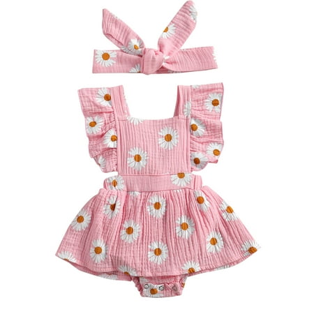 BrilliantMe Newborn Baby Girl Daisy Romper Dress Ruffle Cotton Linen Bodysuit with Headband Summer Outfits Pink 6-12 Months
BrilliantMe Newborn Baby Girl Daisy Romper Dress Ruffle Cotton Linen Bodysuit with Headband Summer Outfits Pink 6-12 Months